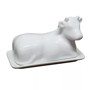 Acense Traditional Porcelain Cow Design Butter Dish with Lid – White - Picture 1 of 1