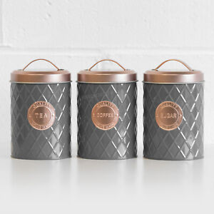 Grey & Copper Tea Coffee Sugar Canisters Kitchen Storage Accessories Rose Gold