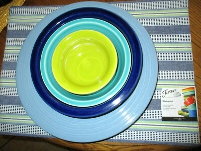 Fiesta, Pomona Stripe/Cobalt Reversible Placemat, 100% Cotton, 18" x 13", NWT - Image 1 of 4