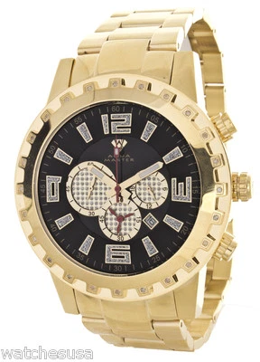 Reloj Aqua Master W#138 redondo cronógrafo esfera tono negro oro acero inoxidable correa Foto 1 de 3