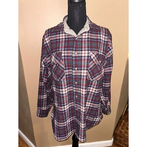 Vintage Pendleton Shirt Mens Large Red Blue Virgin Wool USA Made Shacket Button - Picture 1 of 10