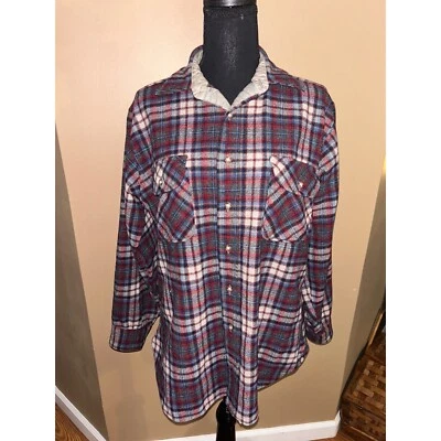 Vintage Pendleton Shirt Mens Large Red Blue Virgin Wool USA Made Shacket Button - Image 1 of 4