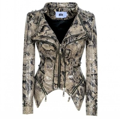 Chaqueta Abrigo Punk Rock Remaches Hombro Cuero Mujer Motocicleta Delgado Ropa de Club L Foto 1 de 4