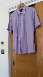 Charles Tyrwhitt LILAC WHITE CHECK SHORT SLEEVE SHIRT. SIZE SLIM XL - Picture 1 of 6