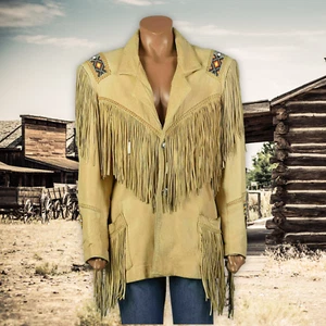 Women's Traditional Indigenous Style Western Cowhide Beadwork Jacket NCB04 - Picture 1 of 4
