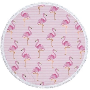 Round Boho Pink Flamingo Mandala Beach Throw Yoga Mat Towel Tablecloth - Picture 1 of 2