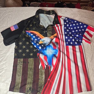 American Men’s  Eagle USA Flag Patriotic Graphic Print  Button Up Size 2XL - Picture 1 of 5