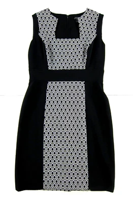 TAHARI Arthur Levine Black White Geometric Sleeveless Sheath Tank Dress 4P - Image 1 of 4