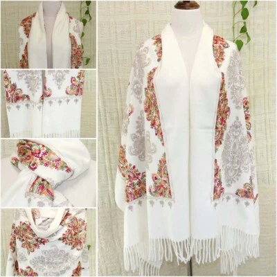 Новый вышитый большой винтажный кашемировый шерстяной мягкий шарф-шаль пейсли подарок - Изображение 1 из 4