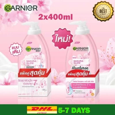 2x Garnier Body Sakura Glow Nourishing Radiance Serum Milk UV 400ml Skincare Pum - Image 1 of 4