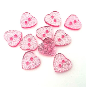 10 rosa glitzer Herz Knöpfe 12x13mm Knopf Kinderköpfe Nähen Basteln Deko Glitter - Bild 1 von 2