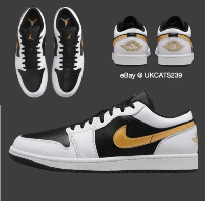 Nike Air Jordan 1 Zapatos Bajos Blanco Metálico Dorado Negro 553558-172 Para hombres Tallas NUEVO Foto 1 de 4
