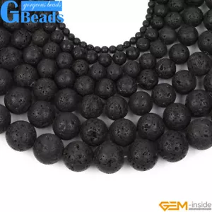 Cuentas de lava volcánica negra 15" esponja natural piedra redonda suministros de joyería - Imagen 1 de 58