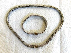 John Hardy Sterling Silver Woven Mesh 18k Gold Dots Necklace & Matching Bracelet - Imagen 1 de 6