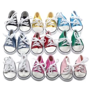 18 Inch Girl Doll Canvas Shoes 7cm Fashion Lines Flowers Sneakers Boots New - Picture 1 of 18