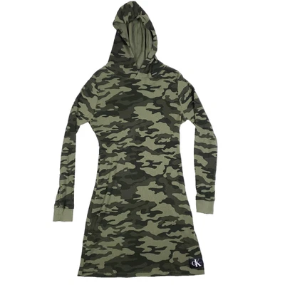 Calvin Klein Jeans Camo Waffle Knit Hoodie Dress Green Long Sleeve Size L - Image 1 of 4