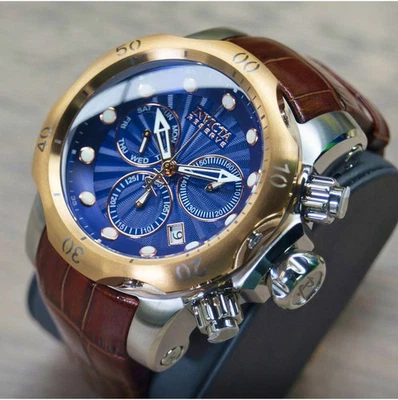 Invicta Men's 54mm Reserve VENOM Elegant SWISS Chronograph Brown Leather Watch - Image 1 of 2