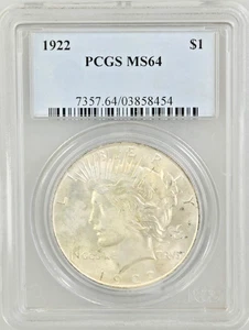 1922 Peace Silver Dollar MS64 PCGS - Picture 1 of 2