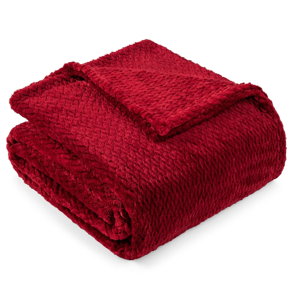 PAVILIA Luxury Soft Plush Wine Red Throw Blanket for Sofa Couch Silky Velvet