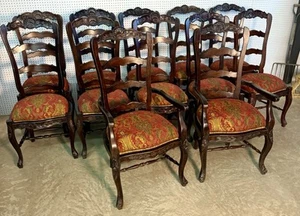 12 Antique Style Country French Ladderback Two Seat 48” Dining Chairs Louis XV - Picture 1 of 24
