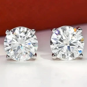 Pendiente solitario redondo moissanita para mujer 2,48 TCW enchapado en oro blanco de 14K - Imagen 1 de 10