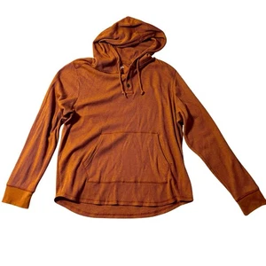 Old Navy Hoodie Men XL Burnt Orange Soft Washed Waffle Knit Thermal Henley Hiker - Picture 1 of 20