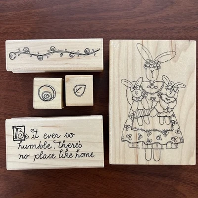 Sello de goma con montaje en madera Close To My Heart floral de conejito - Juego de 5 retirados Foto 1 de 4