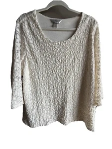 CJ Banks Top Womens Size 1X Ivory Floral Lace Coquette Fairy Romantic cottage - Picture 1 of 9