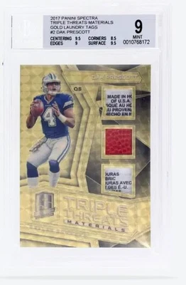 2017 Panini Spectra #2 Dak Prescott 1/1 Triple Threats Gold Laundry Tags BGS 9 - Image 1 of 2