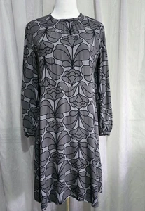 Orla Kiely Dress s.12 Grey Damask Flower Print Longsleeve * - Picture 1 of 12