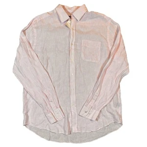 J McLaughlin NWT Gramercy Woven Shirt White Pink Striped 100% Linen XL Button Up - Picture 1 of 7