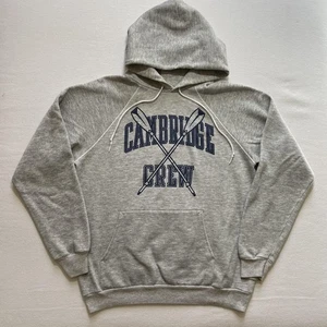 Vintage Cambridge Crew Hoodie Mens Large Gray Pullover Raglan Made USA Rowing 70 - Picture 1 of 10