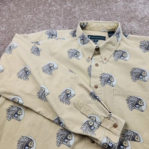 JJ Farmer Mens XL Tan Native American Chief Print Long Sleeve Button Up Shirt - Picture 1 of 6