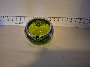 Vintage Viking Green Glass Orb Ashtray w/ Silver Overlay by Silver City MCM - Picture 1 of 10