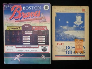 (2) 1947-1952 Boston Braves Baseball Program Lot w/ Ticket Stub - Picture 1 of 4