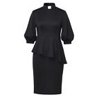 Clerical Clergy Dress for women Priest Mass Peplum Dresses Pastor Tab Collar