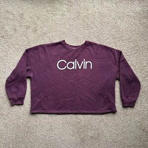 Calvin Klein Sweater Womens XL Purple Cropped Pullover Spellout Crewneck