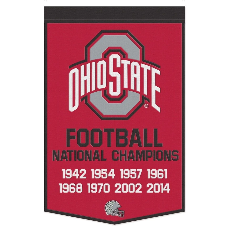 俄亥俄州七叶树 NCAA 24 英寸 x 38 英寸刺绣羊毛全国冠军横幅 — 第 1/1 张图片