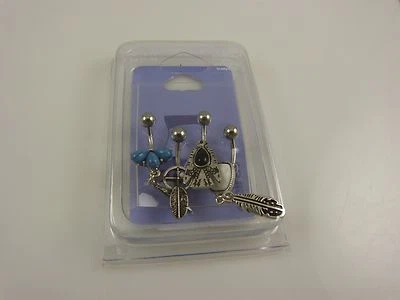 Conjunto de 4 anillos ombligos tema plumas suroeste, piercing, joyería corporal  Foto 1 de 4