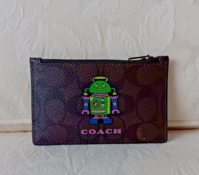 NWT Cosmic Coach  Zip Card Case in Signature Canvas With Robot Space Print CW223 - Image 1 of 4