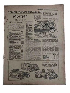 Morgan Plus Four Motor Trader Service Data Maintenance & Wiring Diagram 1952 - Picture 1 of 3