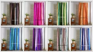 2 PC Indian Vintage Sari Patchwork Curtain Drape Window Decor Silk Sari Curtain - Picture 1 of 49