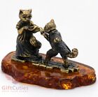 Brass Amber Figurine of Cat Couple Romeo & Juliet Together & Forever IronWork