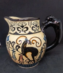 Jarra/jarra de ciervo pintada a mano vintage Hoha yu shoten & co mango de perro estilizado  - Imagen 1 de 6