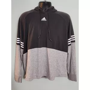 Adidas Hoodie Pullover 3-Stripe Long Sleeve Athleisure Top Gray Black Size Large - Picture 1 of 5