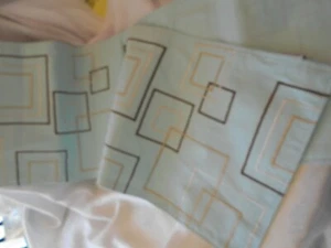 GRAMMERCY STUDIO- EMBROIDERED SQUARES SEAFOAM 100% COTTON RUNNER - Picture 1 of 1