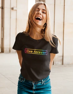 OASIS T-SHIRT - LIVE FOREVER - RAINBOW - Unisex & Ladies REUNION TOUR PRIDE LGBT - Picture 1 of 5