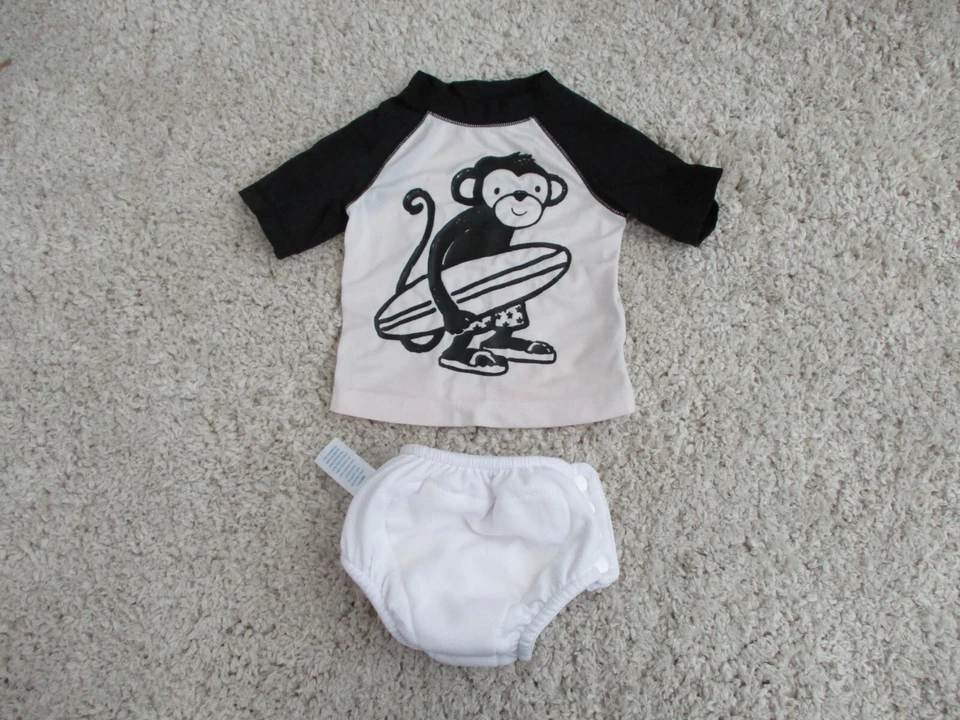 Lote 2 trajes de baño Iplay niños pequeños 12-18 Mos pañal blanco y protector contra erupciones UPF Foto 1 de 4