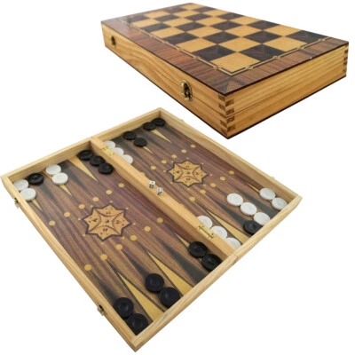 XXL Backgammon Schachspiel Holz Spielbrett 50x47 cm klappbar Dame Schach P-716 - Bild 1 von 4