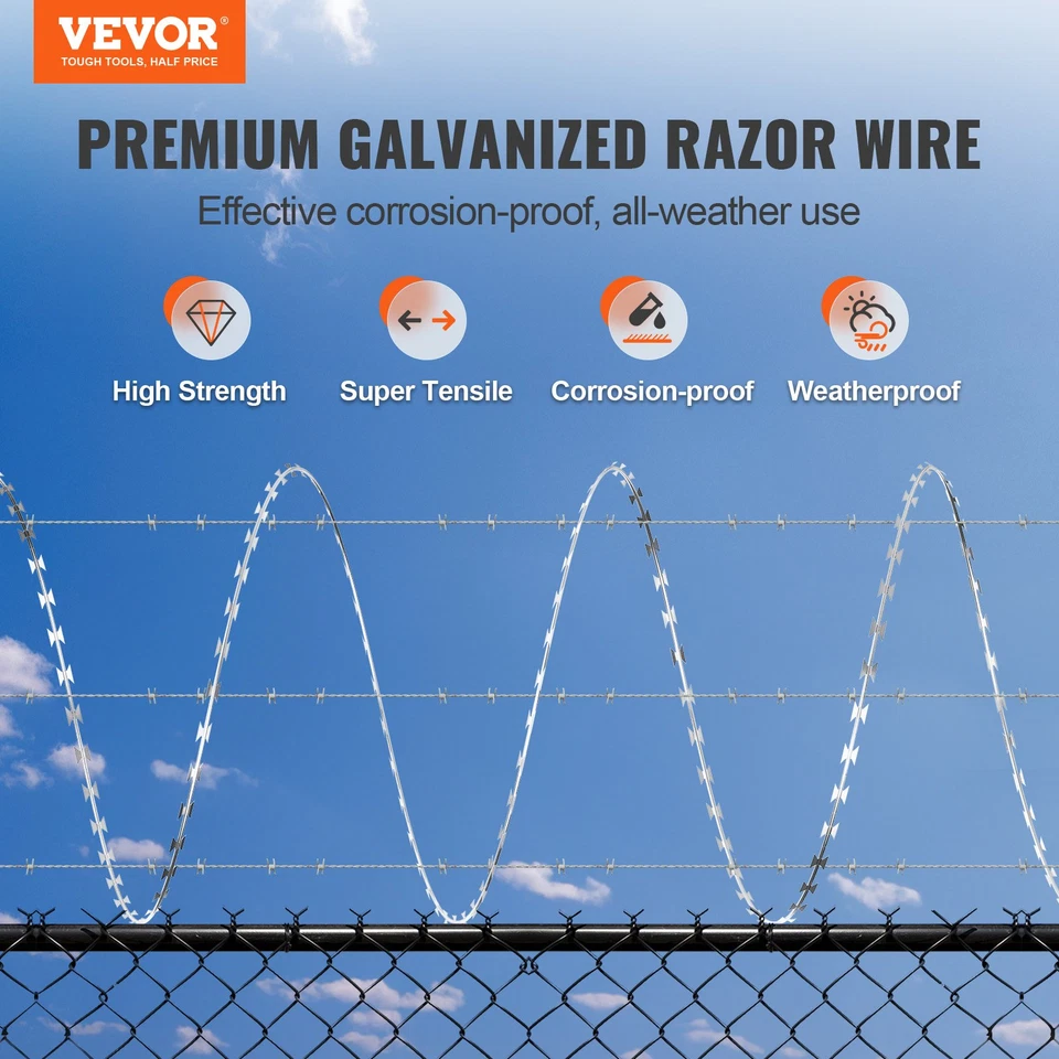 Razor Wires, 98 ft Barbed Razor Wire Fencing, 2 Rolls Galvanized Garden Fence - Image 1 of 1